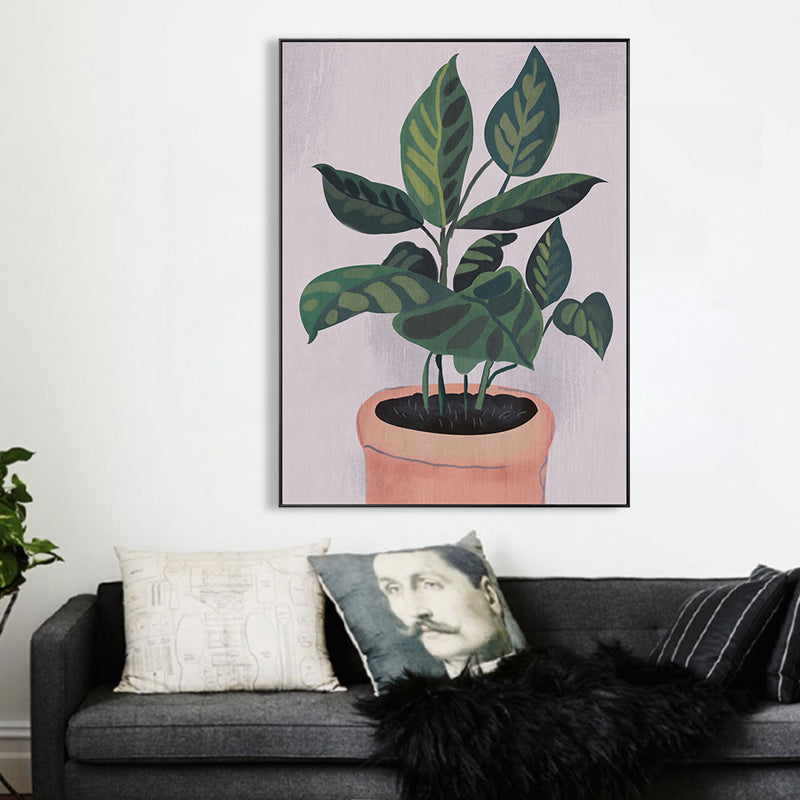 Vivolux | Nordic Topfpflanzen Kunstprint Leinwand Texturiert Grünes Wanddekor für Hausinterieur