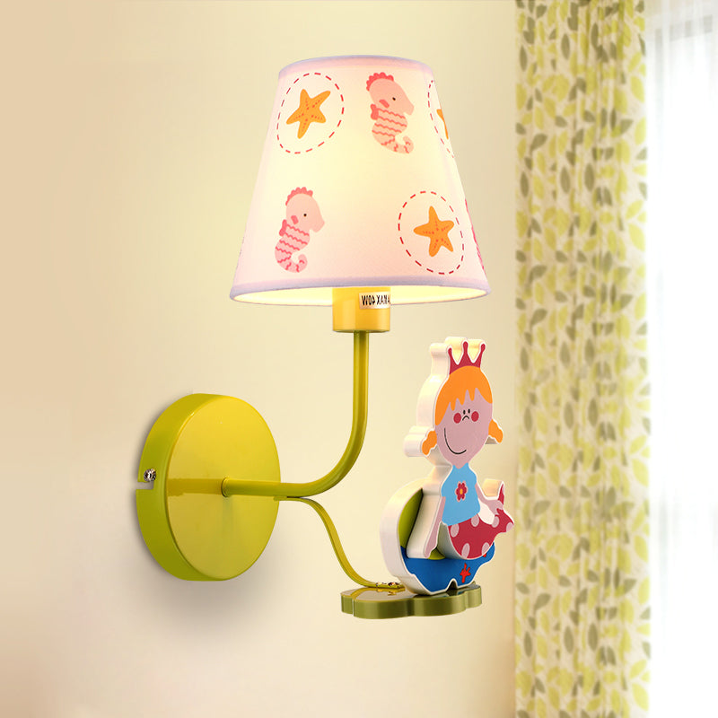 Vivolux | Houten Prinses Wandlamp met Zeepaardje Meisjes Slaapkamer 1 Hoofd Cartoons Wandlamp