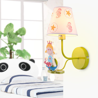 Vivolux | Houten Prinses Wandlamp met Zeepaardje Meisjes Slaapkamer 1 Hoofd Cartoons Wandlamp