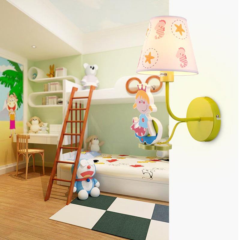 Vivolux | Houten Prinses Wandlamp met Zeepaardje Meisjes Slaapkamer 1 Hoofd Cartoons Wandlamp