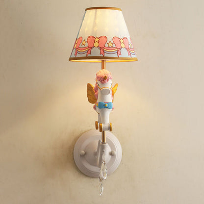 Vivolux | Cartoon Cone Wandlampe Fixture mit Einhorn Dekoration 1 Kopf Harz Wandleuchte in Gelb und Blau/Gelb und Pink/Gelb und Rot/Gelb und Weiß für Mädchen Schlafzimmer