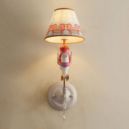 Vivolux | Cartoon Cone Wandlampe Fixture mit Einhorn Dekoration 1 Kopf Harz Wandleuchte in Gelb und Blau/Gelb und Pink/Gelb und Rot/Gelb und Weiß für Mädchen Schlafzimmer