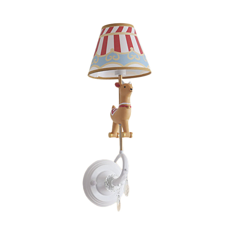 Vivolux | Witte/rode en blauwe taps geslepen wandlamp met cartoon plastic van eland/paard/unicorn 1-lamps wandlamp voor kinderkamer
