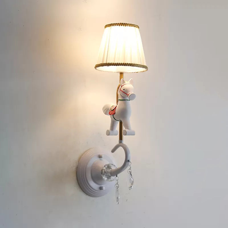 Vivolux | Witte/rode en blauwe taps geslepen wandlamp met cartoon plastic van eland/paard/unicorn 1-lamps wandlamp voor kinderkamer
