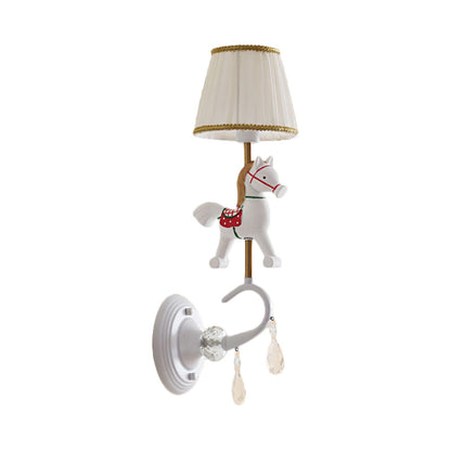 Vivolux | Witte/rode en blauwe taps geslepen wandlamp met cartoon plastic van eland/paard/unicorn 1-lamps wandlamp voor kinderkamer