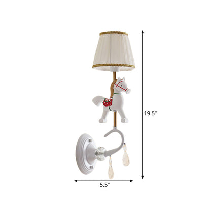 Vivolux | Witte/rode en blauwe taps geslepen wandlamp met cartoon plastic van eland/paard/unicorn 1-lamps wandlamp voor kinderkamer