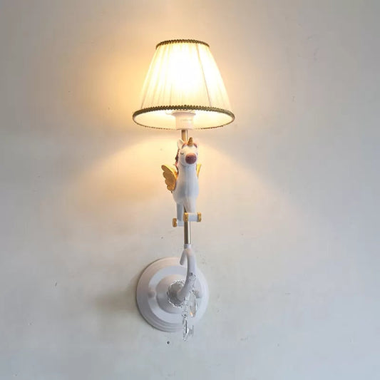 Vivolux | Witte/rode en blauwe taps geslepen wandlamp met cartoon plastic van eland/paard/unicorn 1-lamps wandlamp voor kinderkamer