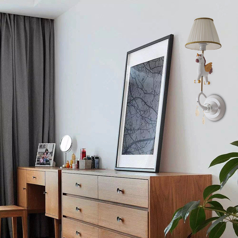 Vivolux | Witte/rode en blauwe taps geslepen wandlamp met cartoon plastic van eland/paard/unicorn 1-lamps wandlamp voor kinderkamer