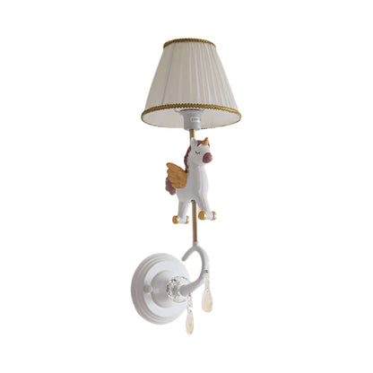 Vivolux | Witte/rode en blauwe taps geslepen wandlamp met cartoon plastic van eland/paard/unicorn 1-lamps wandlamp voor kinderkamer