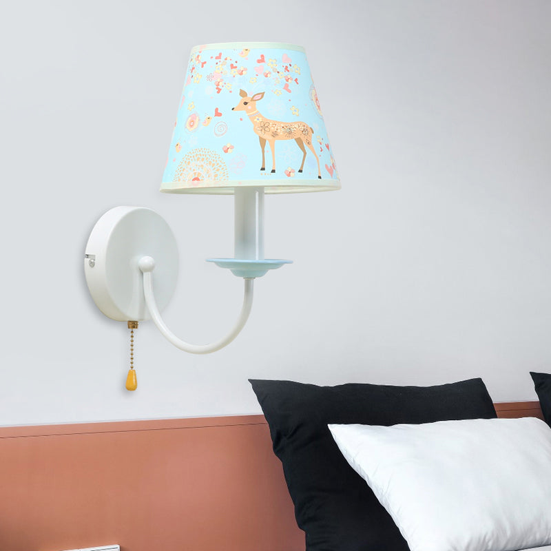 Vivolux | Animal Sika Deer Wandlamp met Trekkoord Stof 1 Licht Blauw Wandlampje voor Meisjes Slaapkamer