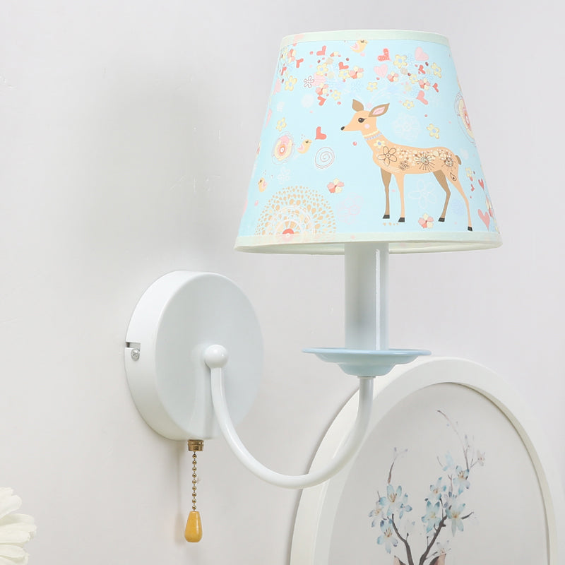 Vivolux | Animal Sika Deer Wandlamp met Trekkoord Stof 1 Licht Blauw Wandlampje voor Meisjes Slaapkamer