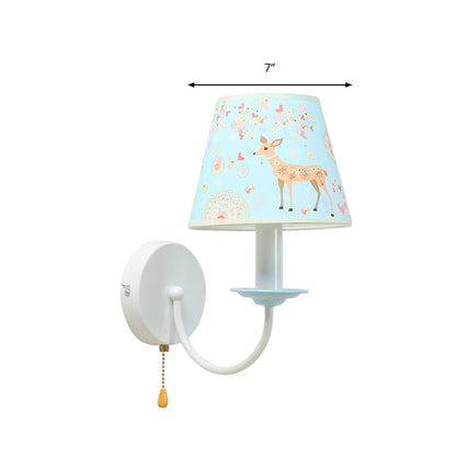 Vivolux | Animal Sika Deer Wandlamp met Trekkoord Stof 1 Licht Blauw Wandlampje voor Meisjes Slaapkamer