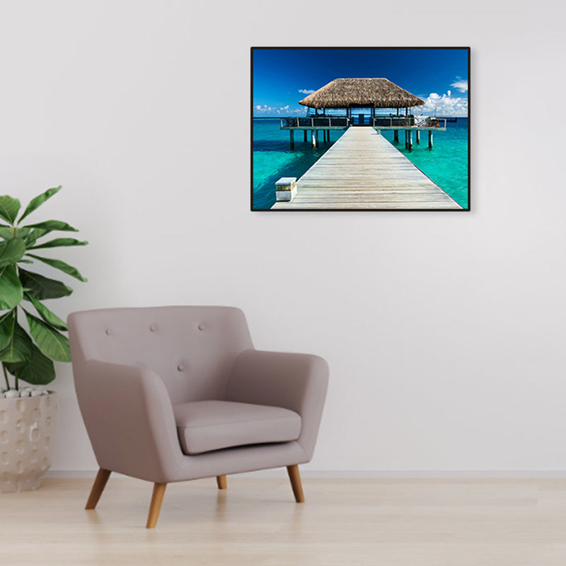 Vivolux | Seaside Bridge Scene Canvas Wandschmuck Modern Texturiert Raum Wanddekoration in Heller Farbe