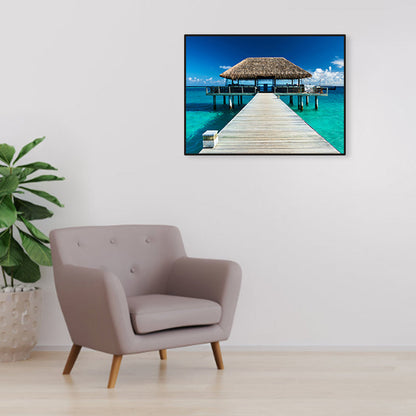 Vivolux | Seaside Bridge Scene Canvas Wandschmuck Modern Texturiert Raum Wanddekoration in Heller Farbe