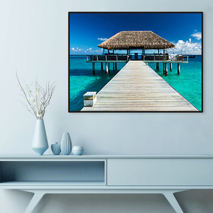 Vivolux | Seaside Bridge Scene Canvas Wandschmuck Modern Texturiert Raum Wanddekoration in Heller Farbe