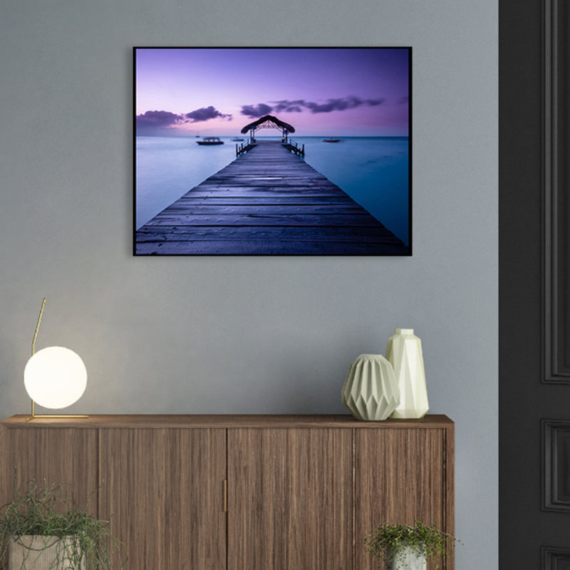 Vivolux | Seaside Bridge Scene Canvas Wandschmuck Modern Texturiert Raum Wanddekoration in Heller Farbe