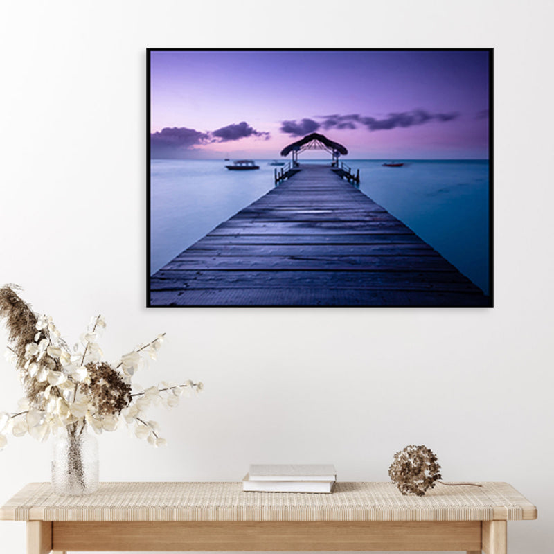 Vivolux | Seaside Bridge Scene Canvas Wandschmuck Modern Texturiert Raum Wanddekoration in Heller Farbe