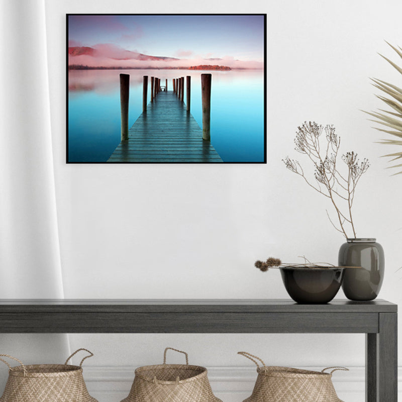 Vivolux | Seaside Bridge Scene Canvas Wandschmuck Modern Texturiert Raum Wanddekoration in Heller Farbe