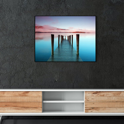 Vivolux | Seaside Bridge Scene Canvas Wandschmuck Modern Texturiert Raum Wanddekoration in Heller Farbe