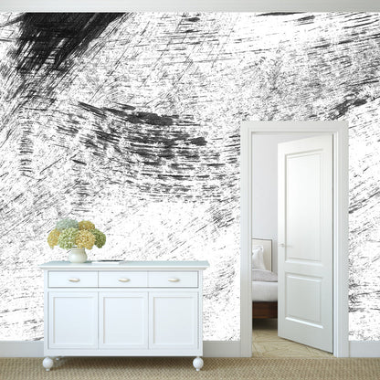 Vivolux | Giant Contemporary Wall Mural Schwarzes Pinselstrichmuster Wanddekoration, Individuell bedruckt