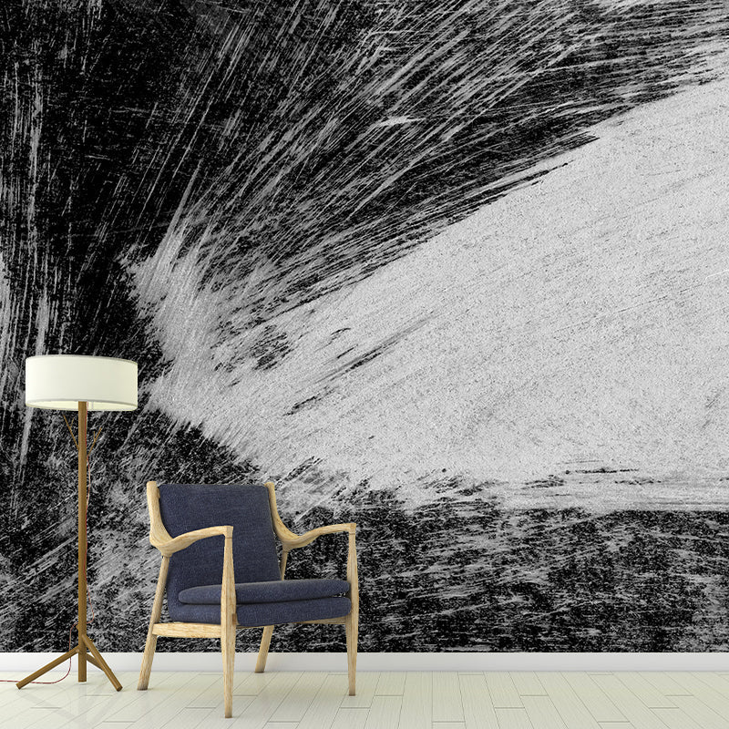 Vivolux | Zwart penseelstreekpatroon wandtatoeage voor moderne woonruimte wandkunst