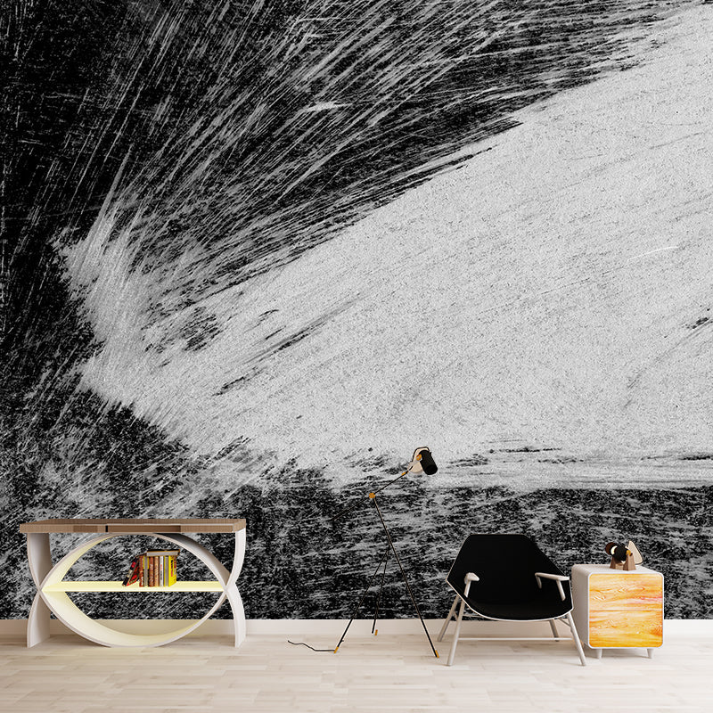 Vivolux | Zwart penseelstreekpatroon wandtatoeage voor moderne woonruimte wandkunst