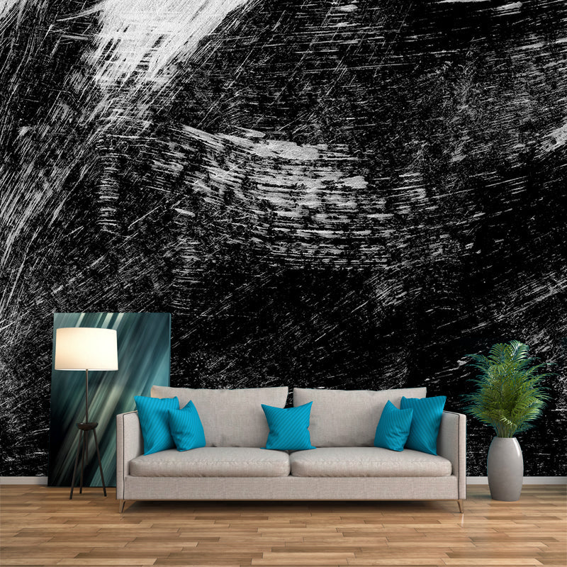 Vivolux | Zwart penseelstreekpatroon wandtatoeage voor moderne woonruimte wandkunst