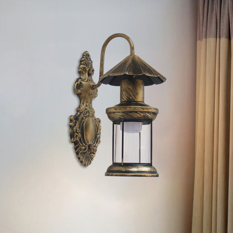 Vivolux | Einschaliger Wandleuchte mit Kerosinschirm klar Glas Küsten Außenleuchte in Schwarz/Kupfer/Bronze