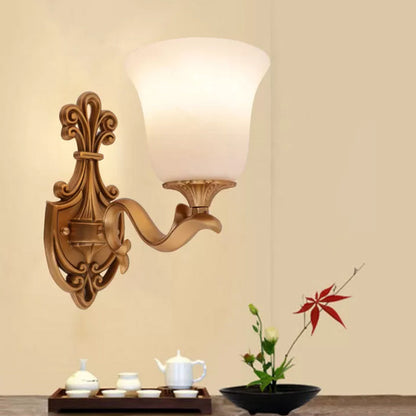Vivolux | Alabaster Glas Glocke Wand Sconce Antik 1/2-Licht Tearoom Wandmontierte Beleuchtung in Messing