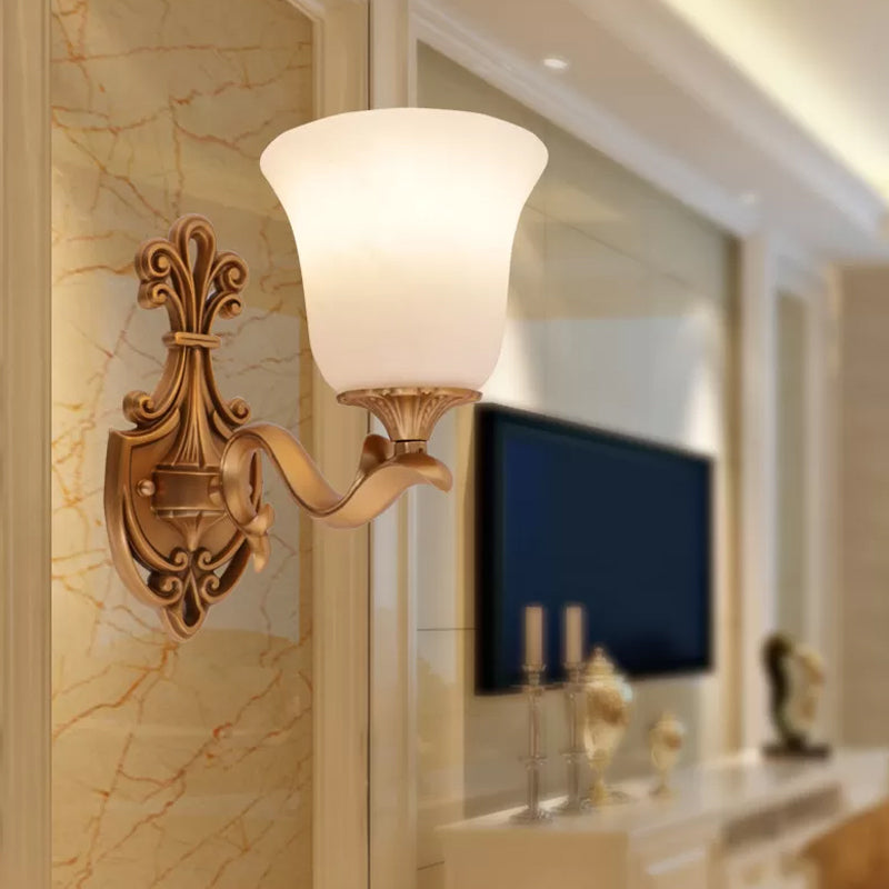 Vivolux | Alabaster Glas Glocke Wand Sconce Antik 1/2-Licht Tearoom Wandmontierte Beleuchtung in Messing