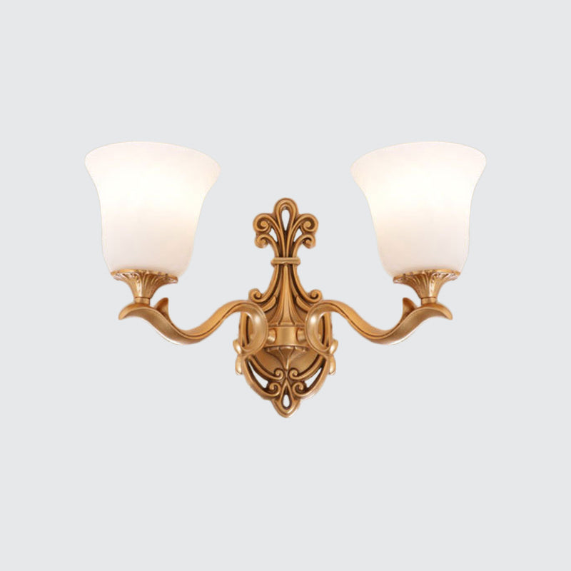 Vivolux | Alabaster Glas Glocke Wand Sconce Antik 1/2-Licht Tearoom Wandmontierte Beleuchtung in Messing