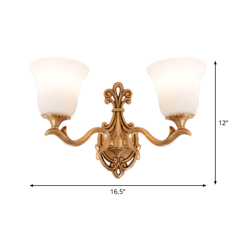 Vivolux | Alabaster Glas Glocke Wand Sconce Antik 1/2-Licht Tearoom Wandmontierte Beleuchtung in Messing