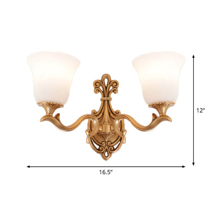 Vivolux | Alabaster Glas Glocke Wand Sconce Antik 1/2-Licht Tearoom Wandmontierte Beleuchtung in Messing