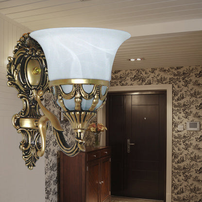 Vivolux | Alabaster Glas Bronze Wandleuchte Trompete 1 Licht Antik Stil Wandarmatur