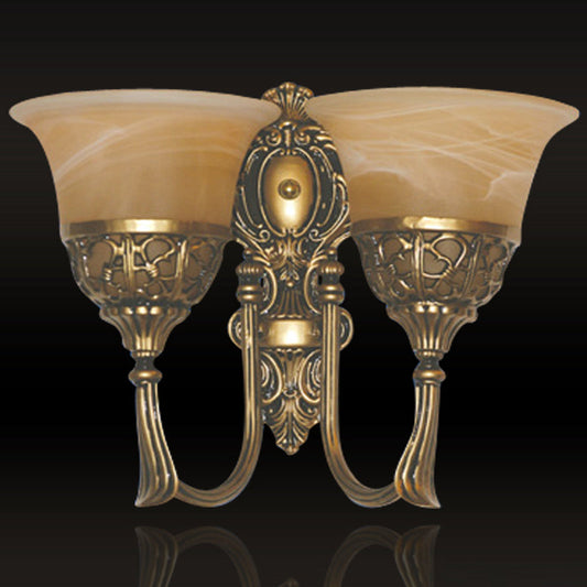 Vivolux | Bell Beige Glas Wandmontage Licht Retro 2 Köpfe Wohnzimmer Wandleuchte Lampe mit Gebogenem Arm