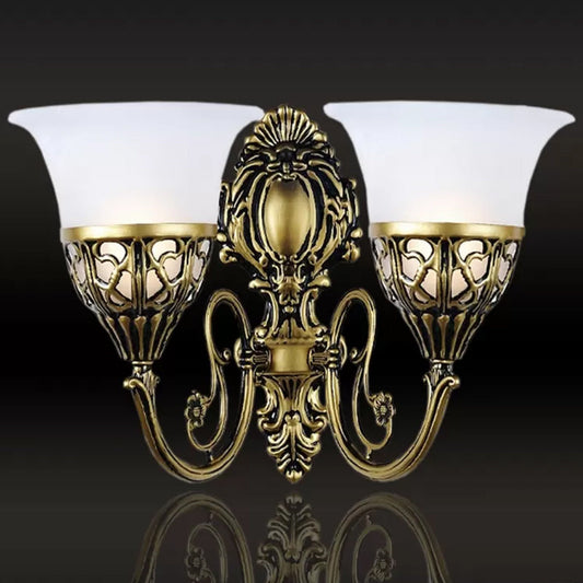 Vivolux | Bronzefarbene 2 Licht Wandleuchte Vintage Weiße Glas Glocke Wandleuchten für Flur