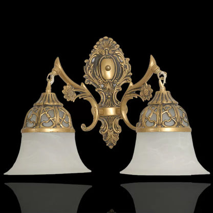 Vivolux | Antiqued Flared Wandleuchte 2 Köpfe Opal Mattglas Wandleuchte in Bronze