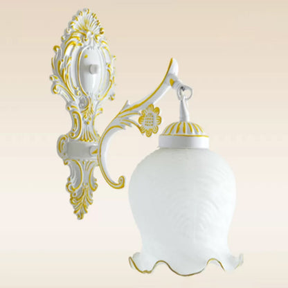 Vivolux | Frosted Glass Weiß/Bronze Wandleuchte mit Salatbesatz Schirm 1 Kopf Traditionelle Wandleuchte