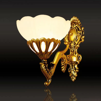 Vivolux | Geripte Slaapkamer Wandlamp Kit Traditioneel Crème Glas 1 HoofdVerguld Bronzen Wandlamp