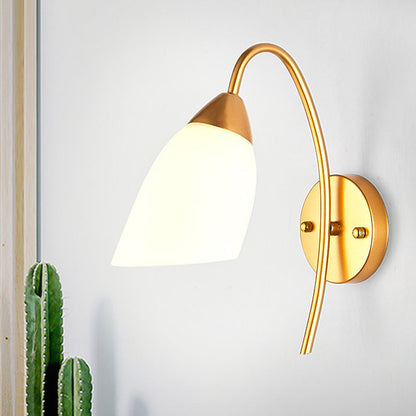 Vivolux | Cone/Tulip Wohnzimmer Wandlampe Minimalistisches Elfenbein Glas 1-Licht Gold Gänsehals Wandleuchte Beleuchtung