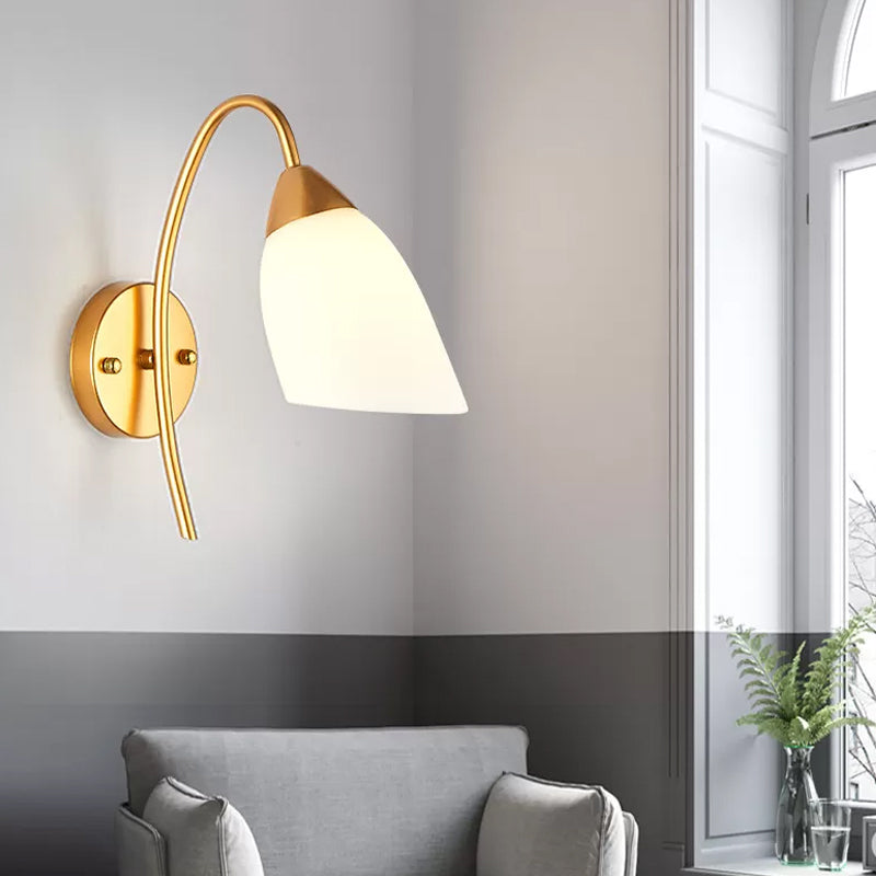 Vivolux | Cone/Tulip Wohnzimmer Wandlampe Minimalistisches Elfenbein Glas 1-Licht Gold Gänsehals Wandleuchte Beleuchtung