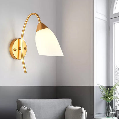Vivolux | Cone/Tulip Wohnzimmer Wandlampe Minimalistisches Elfenbein Glas 1-Licht Gold Gänsehals Wandleuchte Beleuchtung
