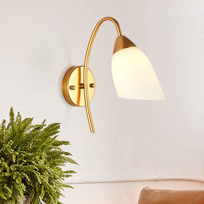 Vivolux | Cone/Tulip Wohnzimmer Wandlampe Minimalistisches Elfenbein Glas 1-Licht Gold Gänsehals Wandleuchte Beleuchtung