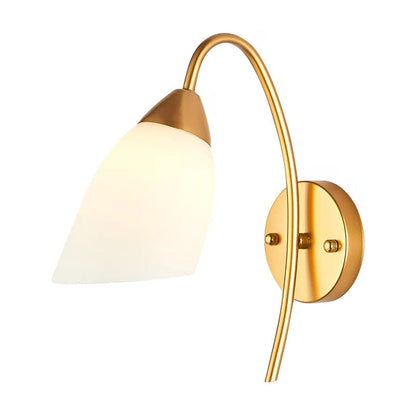 Vivolux | Cone/Tulip Wohnzimmer Wandlampe Minimalistisches Elfenbein Glas 1-Licht Gold Gänsehals Wandleuchte Beleuchtung