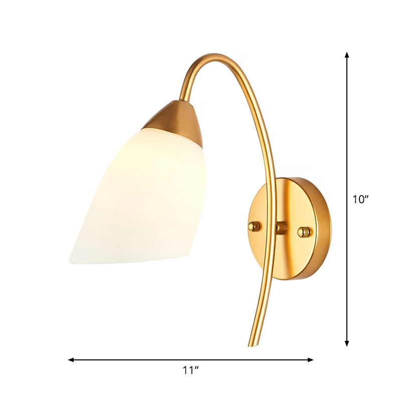 Vivolux | Cone/Tulip Wohnzimmer Wandlampe Minimalistisches Elfenbein Glas 1-Licht Gold Gänsehals Wandleuchte Beleuchtung