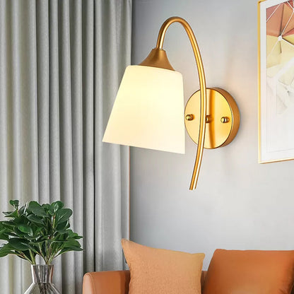 Vivolux | Cone/Tulip Wohnzimmer Wandlampe Minimalistisches Elfenbein Glas 1-Licht Gold Gänsehals Wandleuchte Beleuchtung