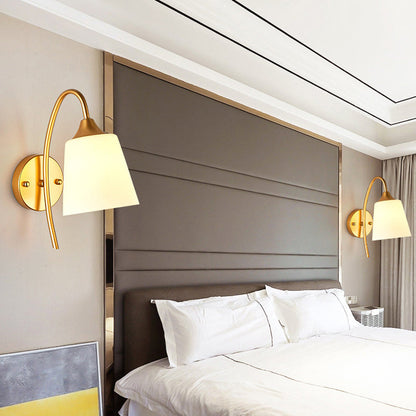 Vivolux | Cone/Tulip Wohnzimmer Wandlampe Minimalistisches Elfenbein Glas 1-Licht Gold Gänsehals Wandleuchte Beleuchtung