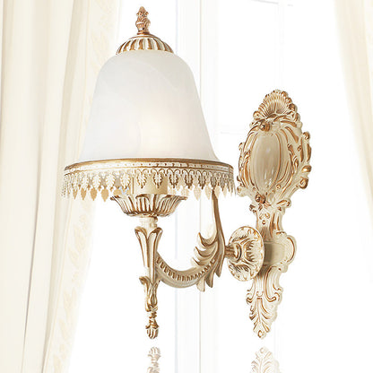 Vivolux | Beige Bell Wandlamp Fixture Landhuis Opal Glas 1-Licht Sconces Licht met Gegraveerde Trim