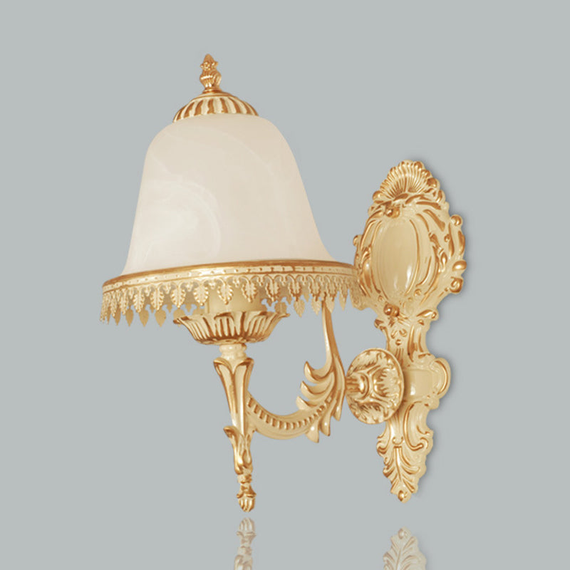 Vivolux | Beige Bell Wandlamp Fixture Landhuis Opal Glas 1-Licht Sconces Licht met Gegraveerde Trim