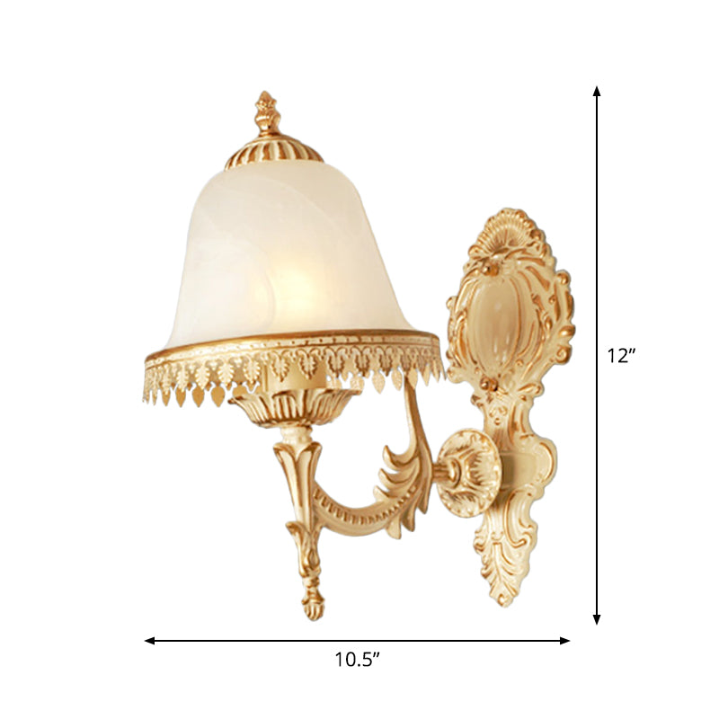 Vivolux | Beige Bell Wandlamp Fixture Landhuis Opal Glas 1-Licht Sconces Licht met Gegraveerde Trim